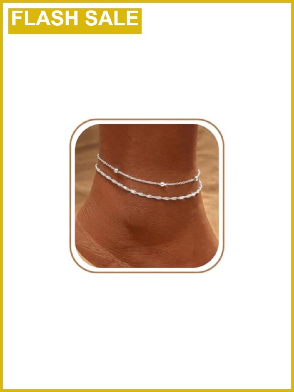 14k Gold Plated Waterproof Layered Bow Beaded Twisted Chain Anklet Set